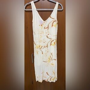 Little Moon Aritzia White Midi Slip Dress with Face/Floral Print size XS